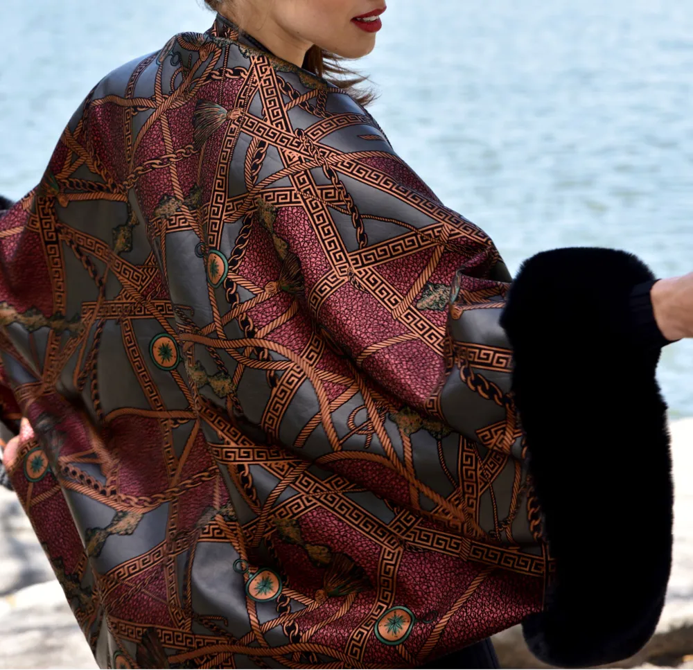 Abstract Print Bolero with Faux Trim Detail - Black Multi