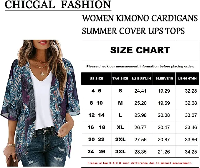 Boho Red Women's Floral Print Puff Sleeve Kimono Cardigan Loose Cover Up Casual Blouse Tops - Chicgal