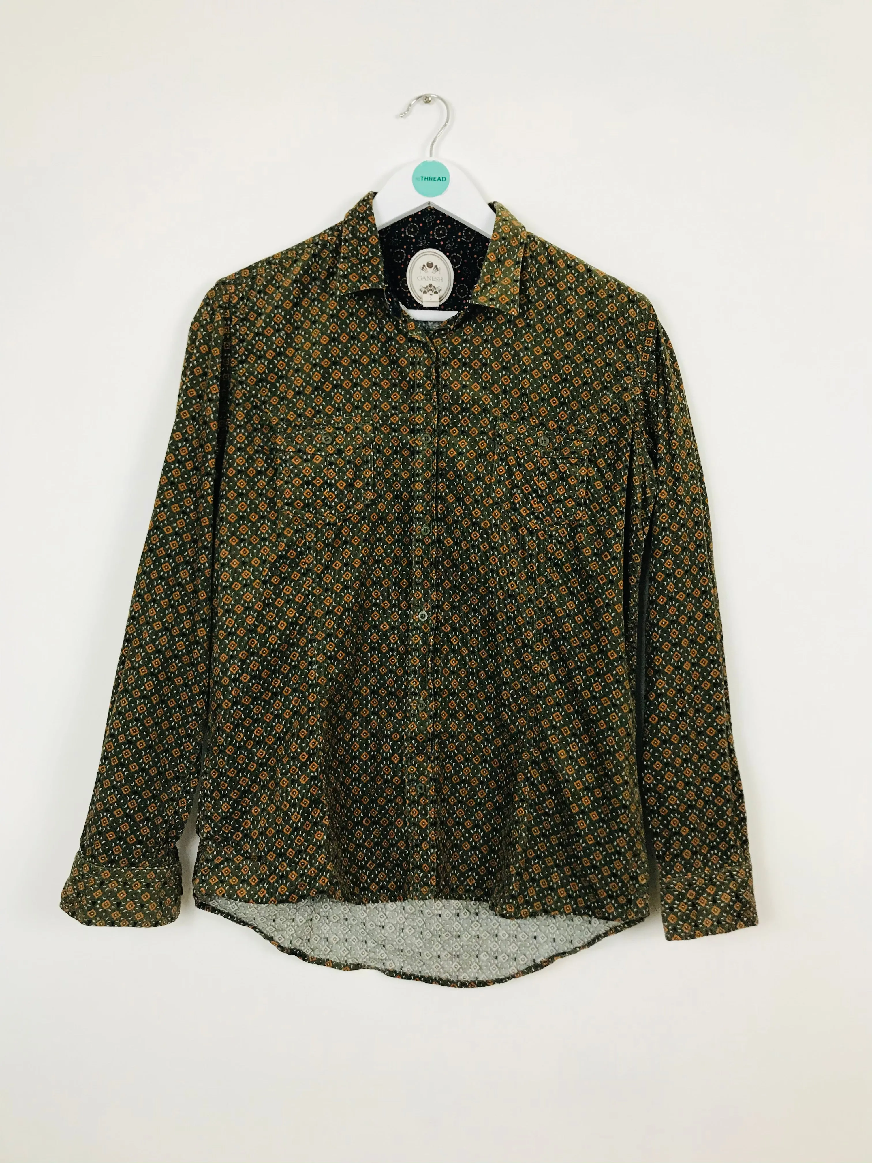 Ganesh Womens Patterned Corduroy Shirt | UK12 | Green