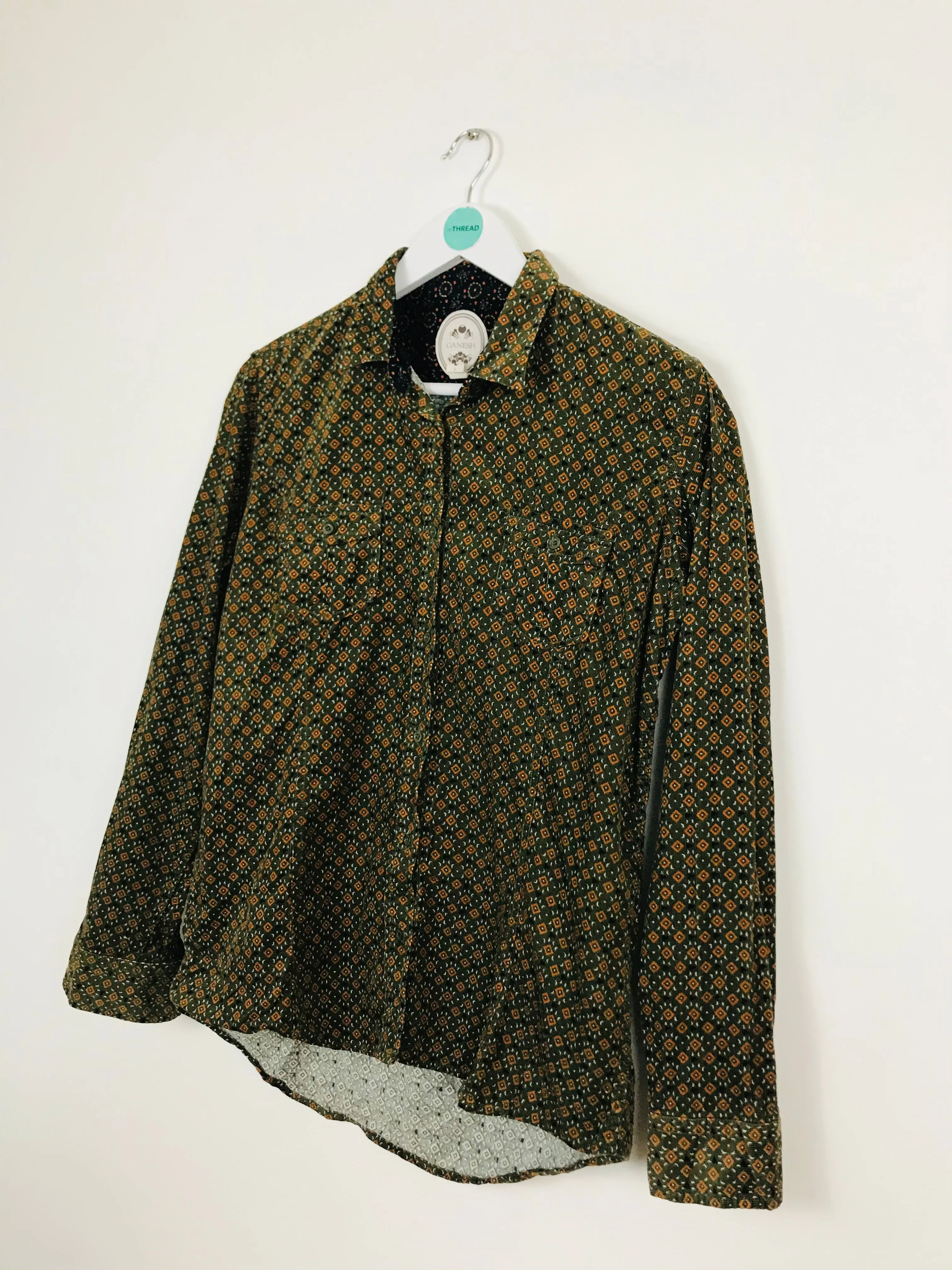 Ganesh Womens Patterned Corduroy Shirt | UK12 | Green