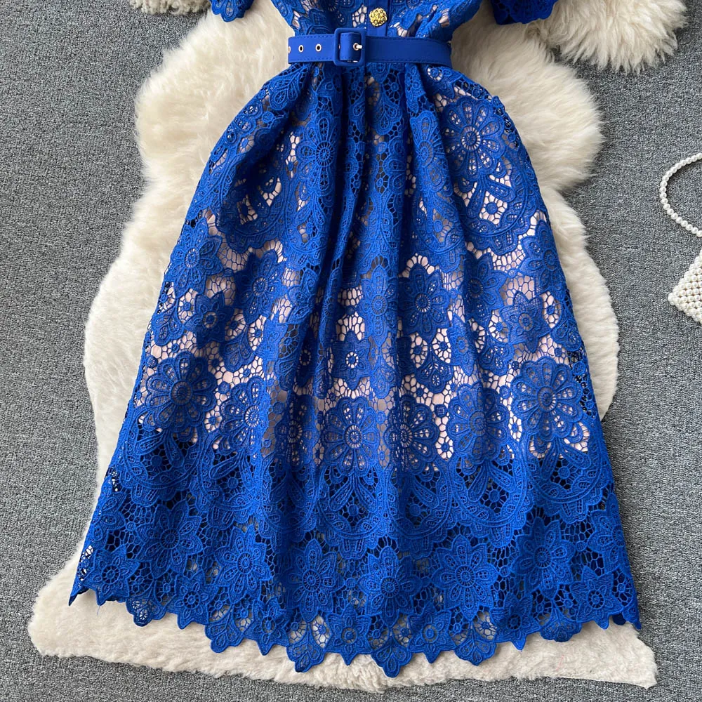 Hollowed Embroidery Doll Collar Lace Dress