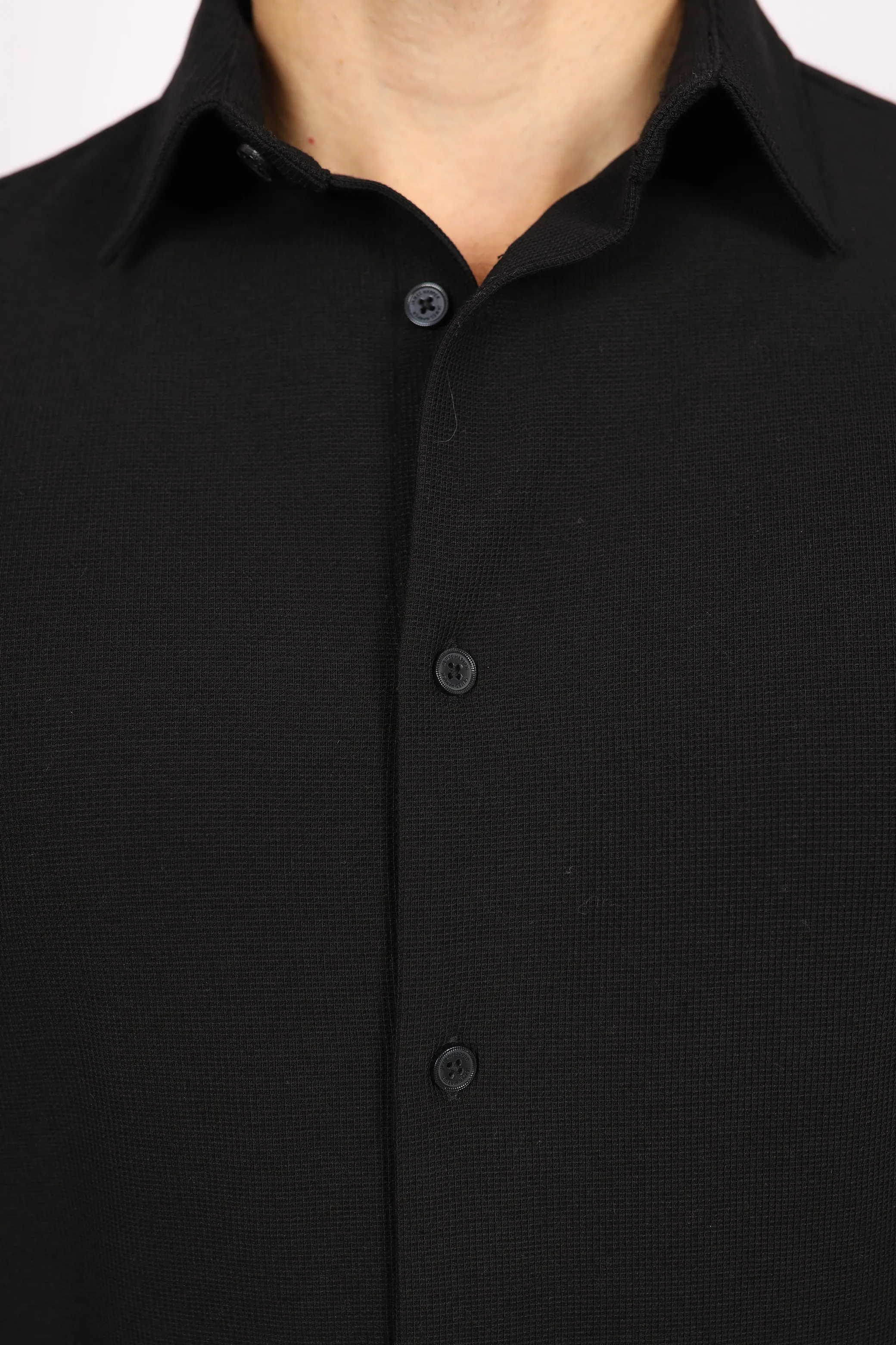 James Harper S/S Knitted Waffle Shirt - Black