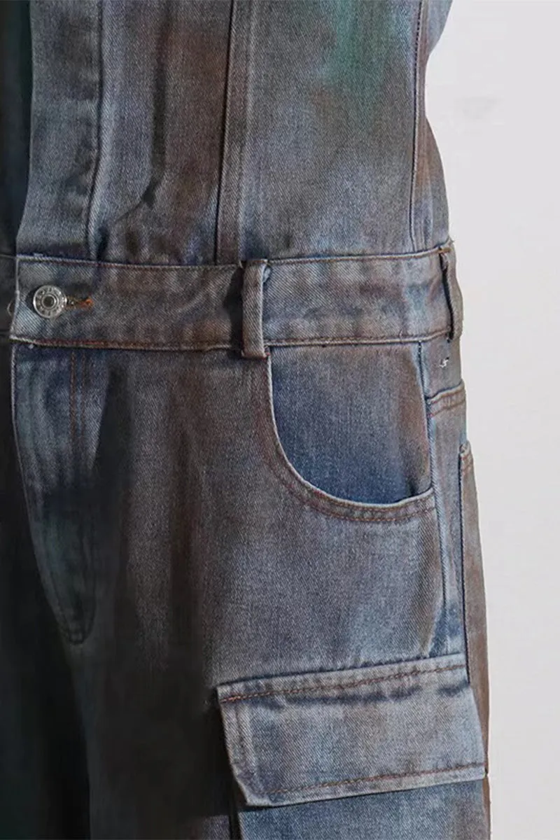 JQ3298 Denim Cargo Jumpsuits