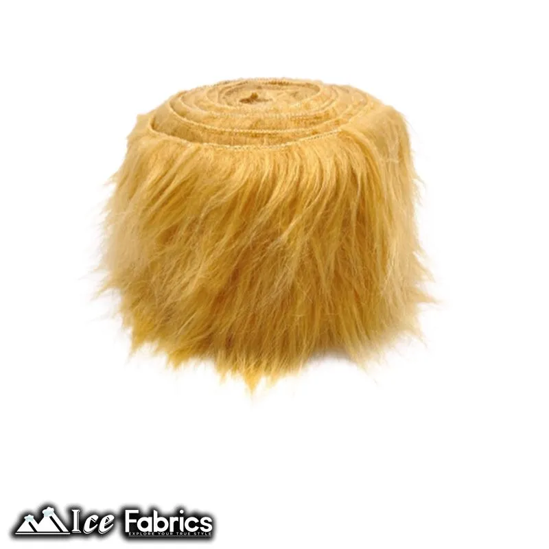 Latte Shaggy Mohair Strips Ribbon Faux Fur Fabric Pre Cut Roll