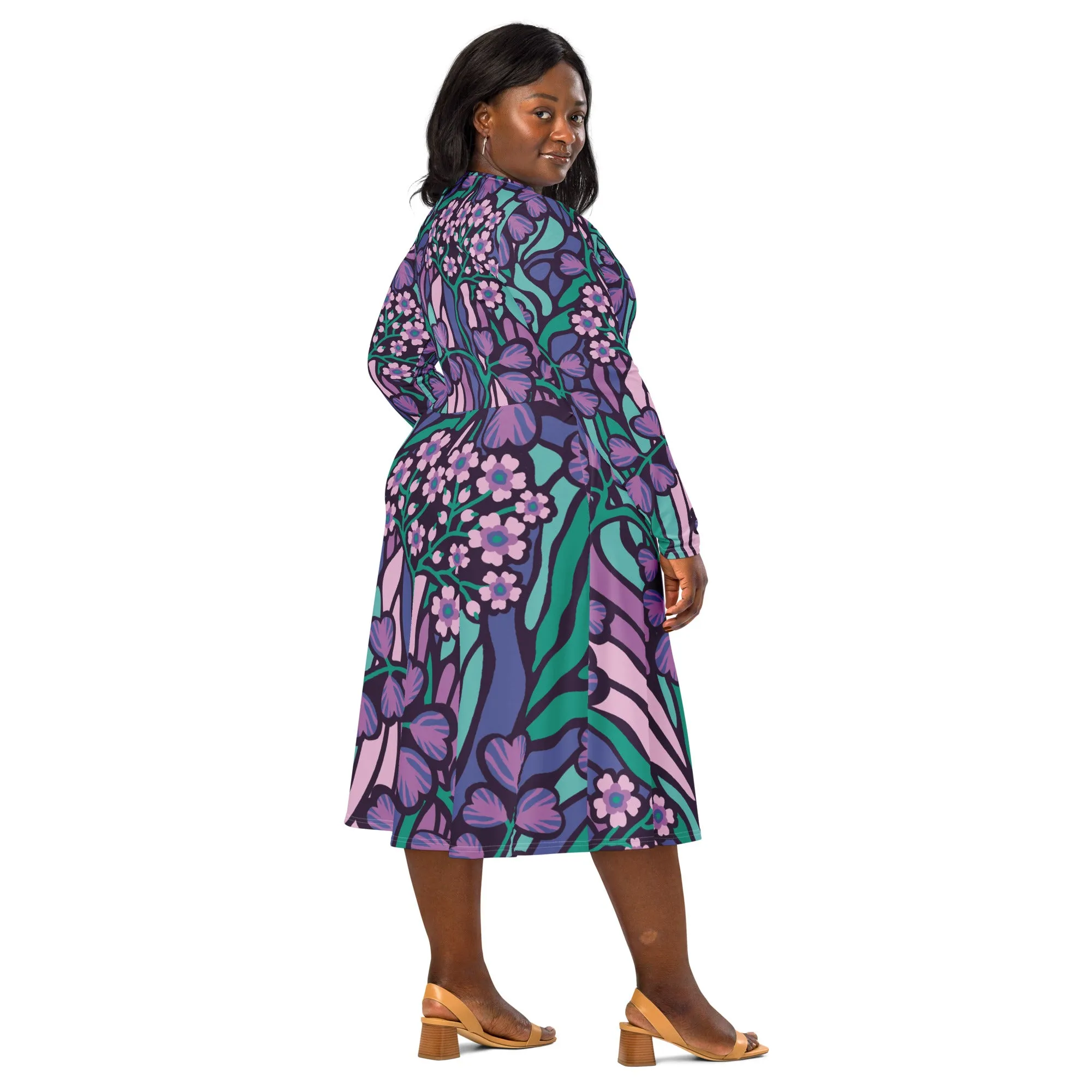 Long Sleeve Midi Dress Floral (Glamourange Spring Collection Floral Long Sleeve Midi Dresses - 0014)
