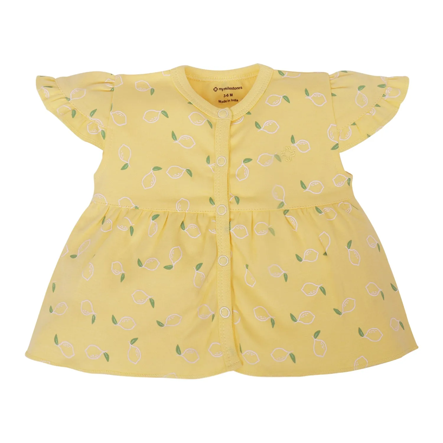 My Milestones T-shirt Half Sleeves Girls Yellow Lemon /Sage Green Stripes - 2Pc Pack