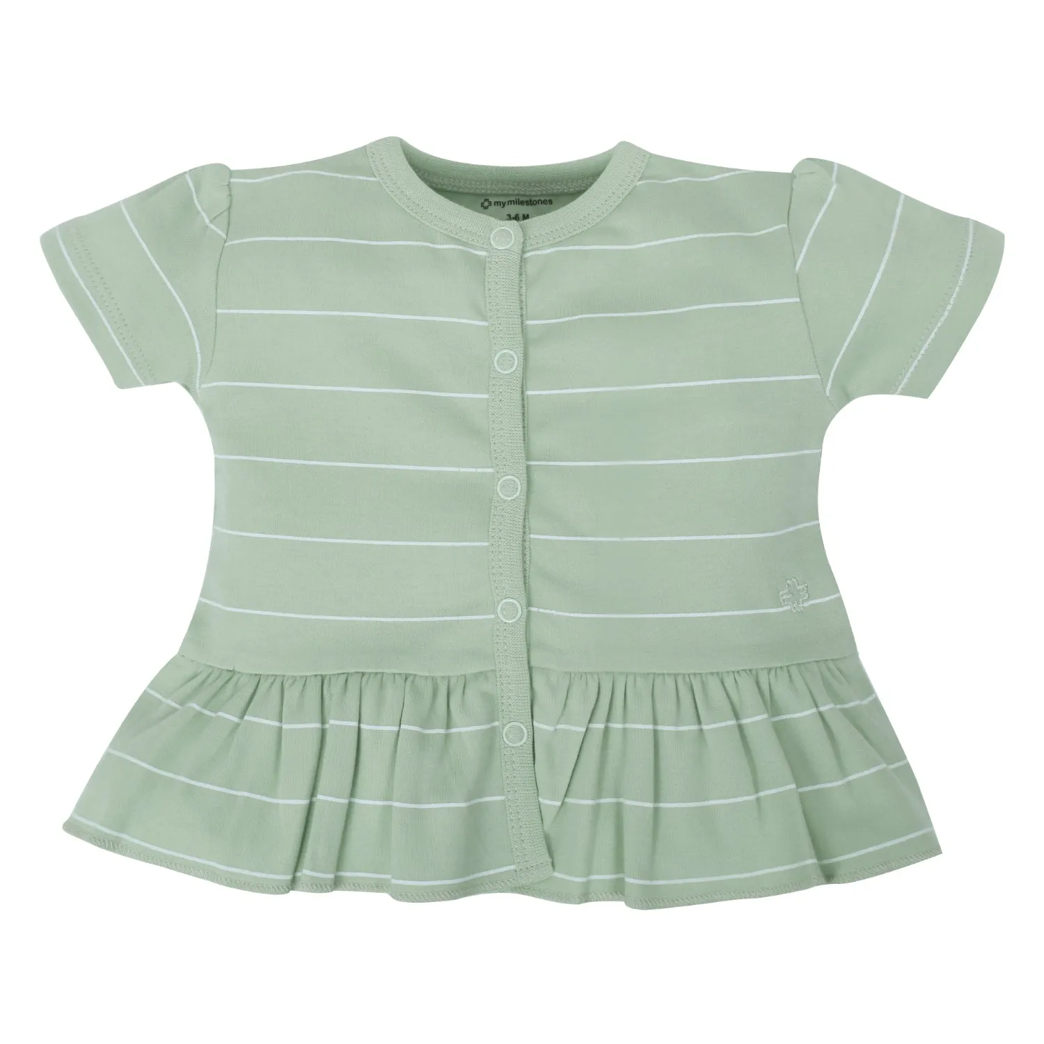 My Milestones T-shirt Half Sleeves Girls Yellow Lemon /Sage Green Stripes - 2Pc Pack