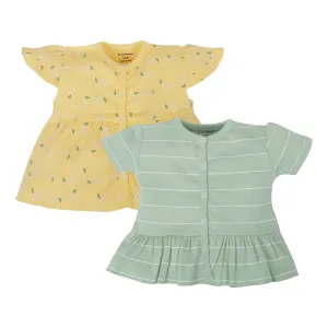 My Milestones T-shirt Half Sleeves Girls Yellow Lemon /Sage Green Stripes - 2Pc Pack