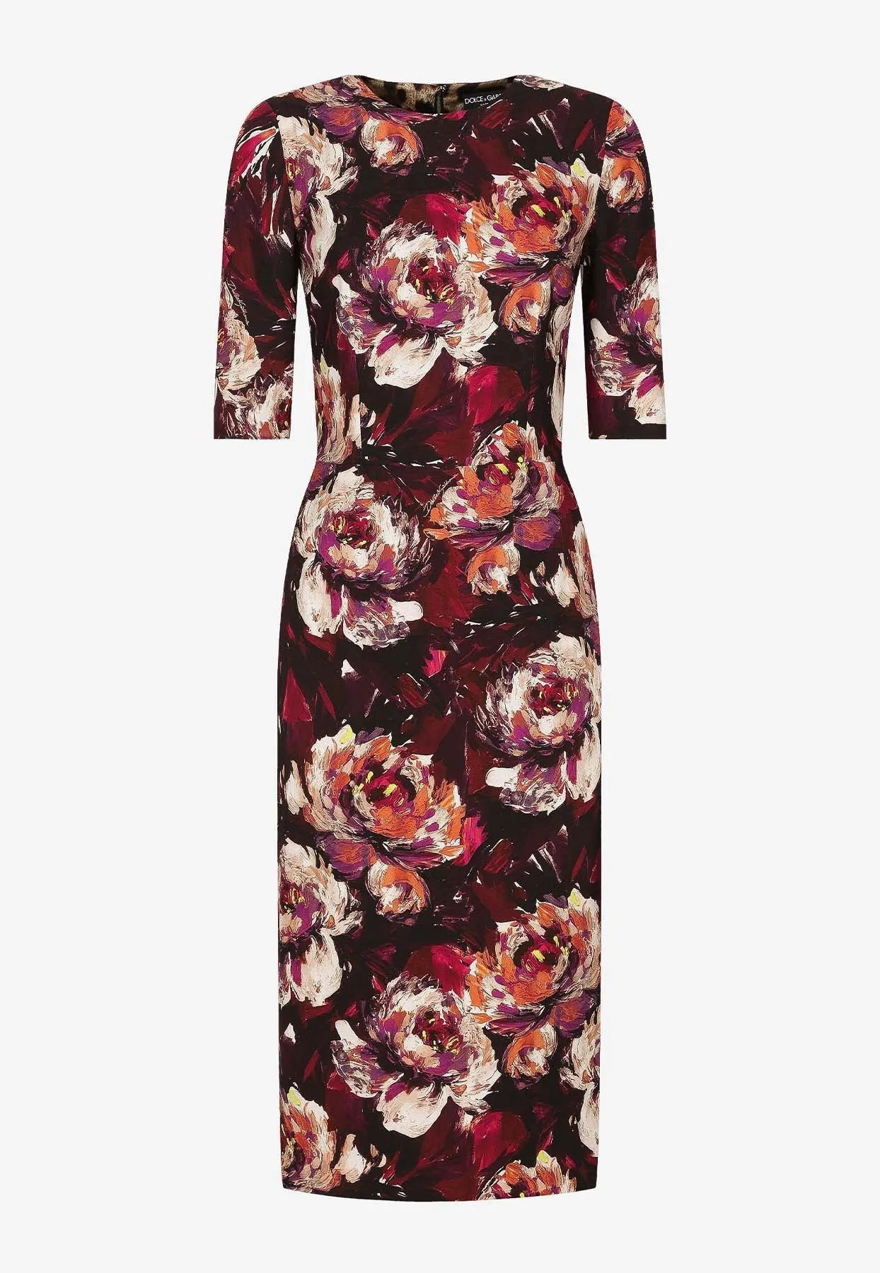 Peony Print Sleeved Midi Dress