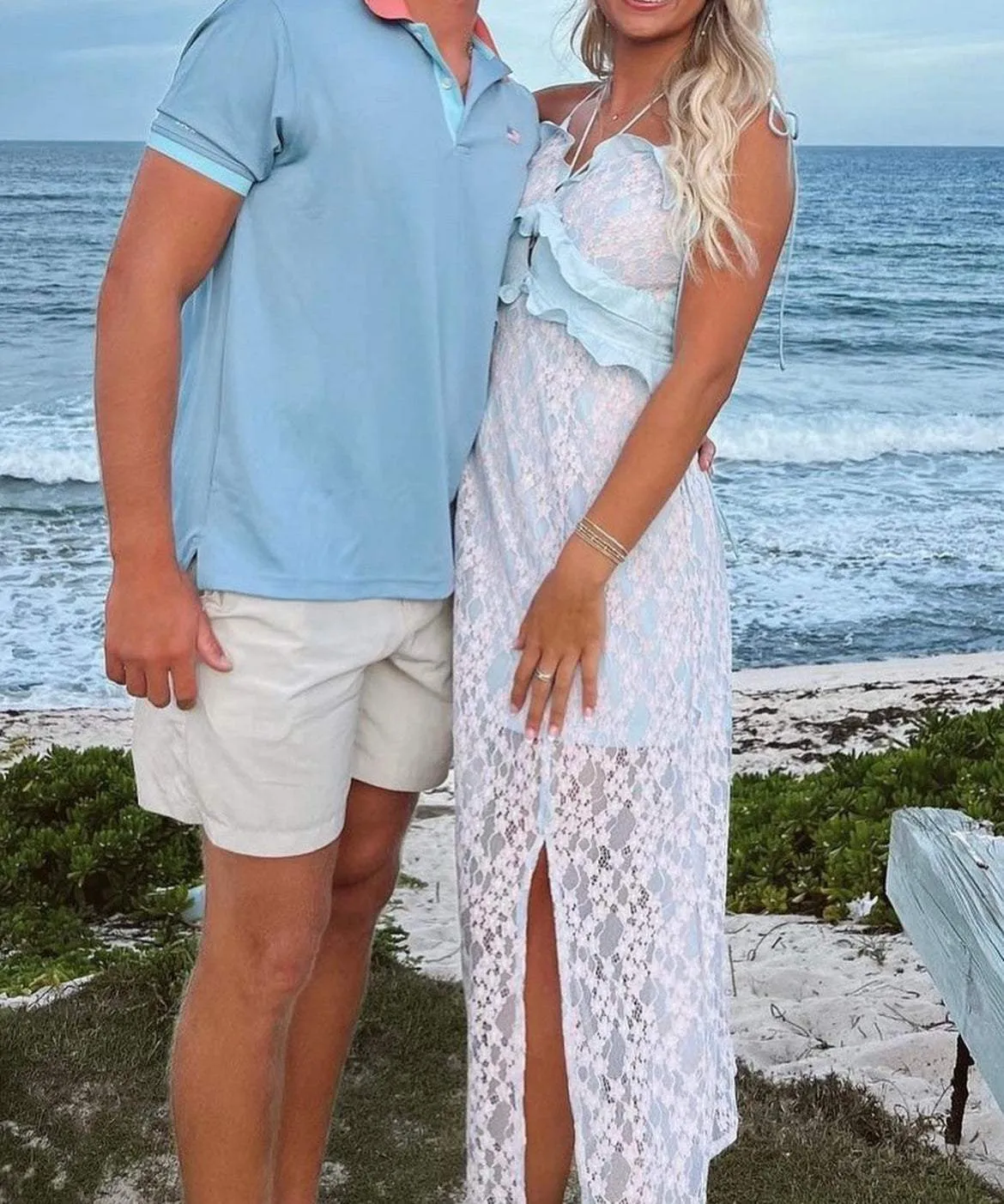 Pink and Blue Floral Lace Midi Dress