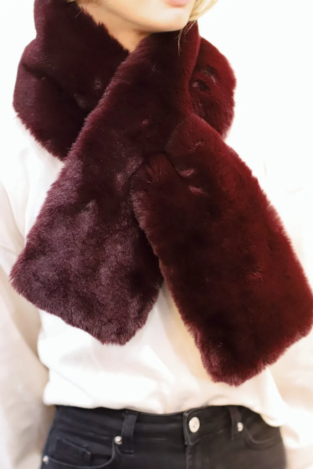 Plush Faux Pull Through Muffler - Wine