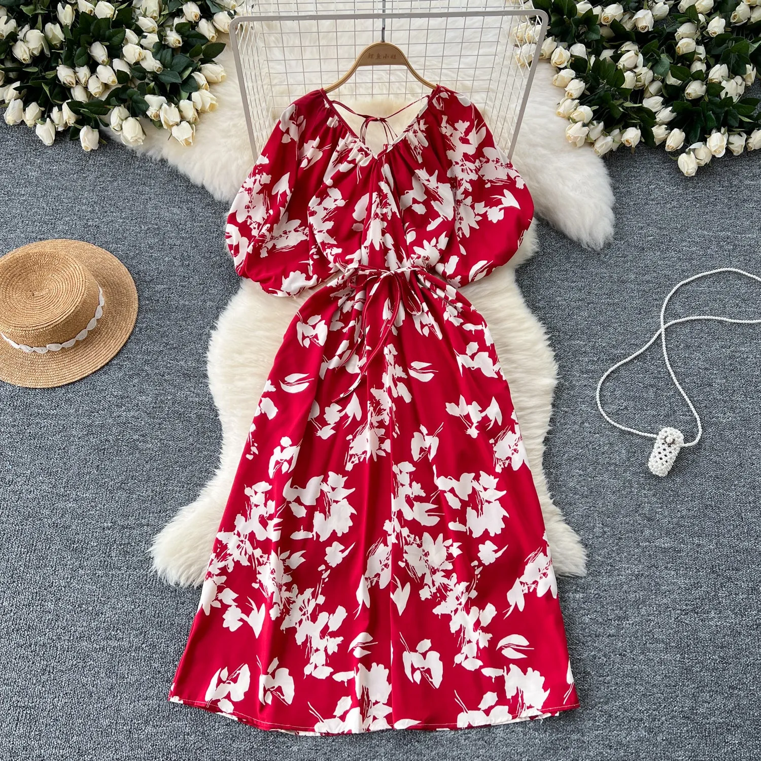 V-neck Pattern Printed Vintage Dress