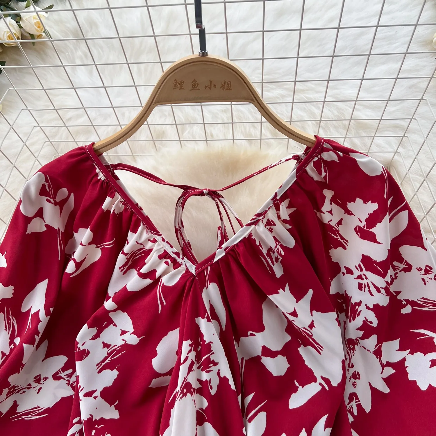 V-neck Pattern Printed Vintage Dress