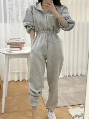 xakxx Jumpsuits Women Fleece Hoodie Sweatshirts Autumn Winter Fashion  Pullovers Warm Tracksuits